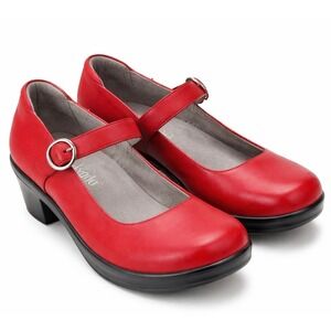 Alegria Harper Red Leather Mary Jane Buckle Strap Block Heel Shoes Size 39